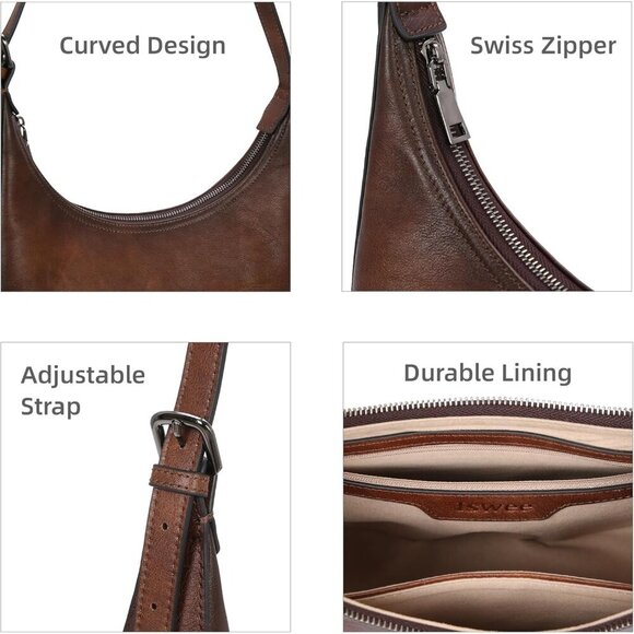 Leather Crossbody Bag Women Hobo Purse Lightweight Designer Shoulder Stylish Cre - Picture 6 of 7